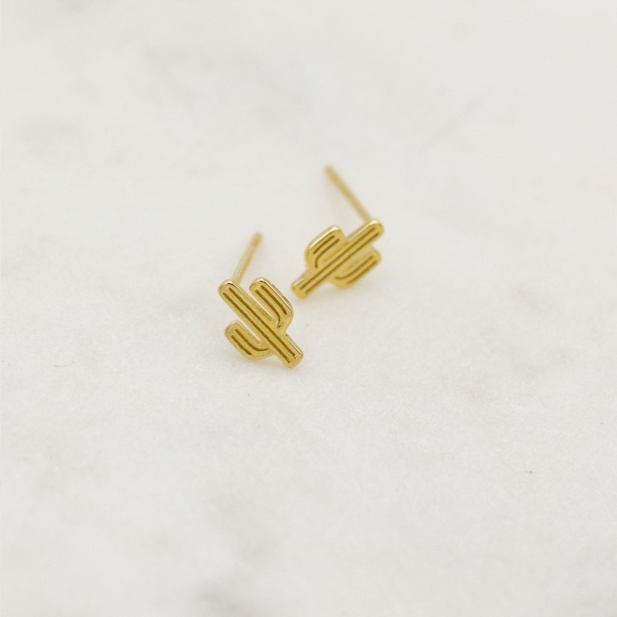 Earrings Yiwu | Cactus Stud Earring Yellow Gold