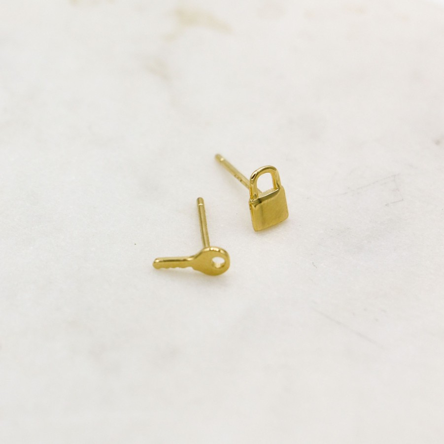 Earrings Yiwu | Lock And Key Stud Earring Yellow Gold