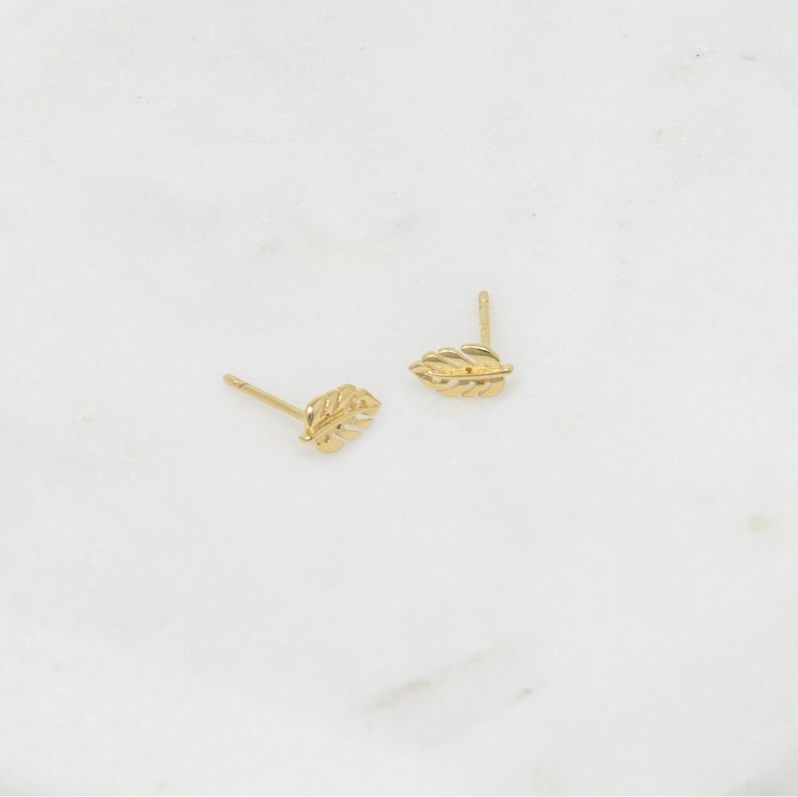 Earrings Yiwu | Monstera Leaf Stud Earrings Yellow Gold