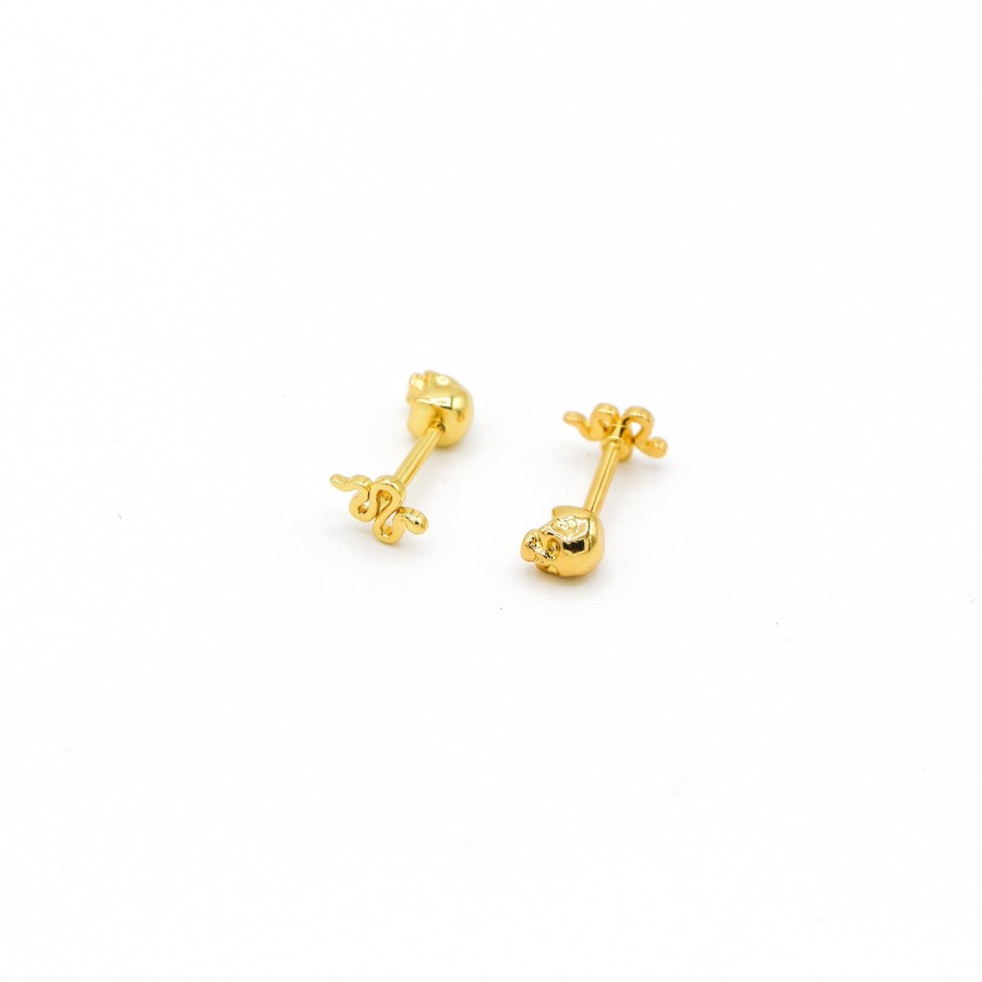 Earrings JinMao | Twin Flame Studs Serpent / Skull Yellow Gold