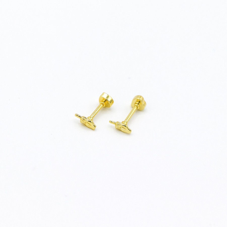 Earrings JinMao | Twin Flame Studs Middle Finger / Black Heart Yellow Gold