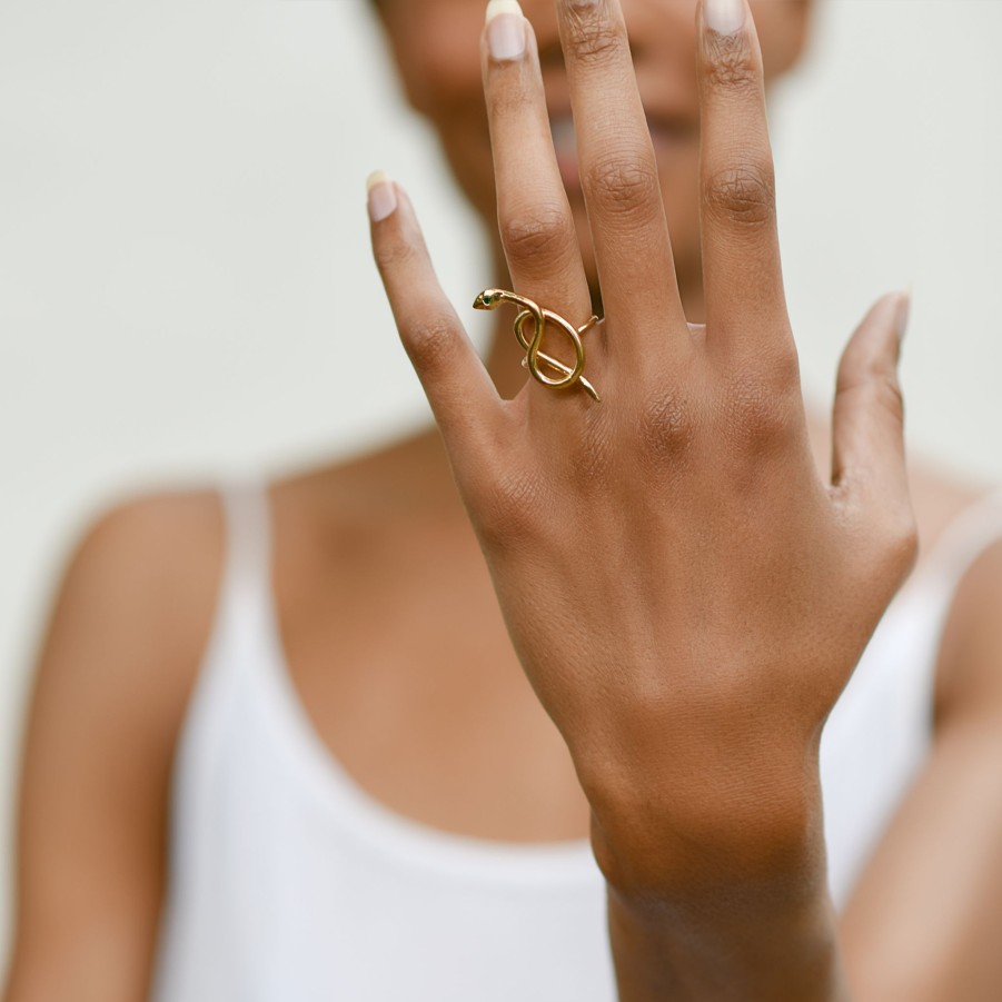 Rings JinMao | Coiled Serpent Snake Ring With Birthstone