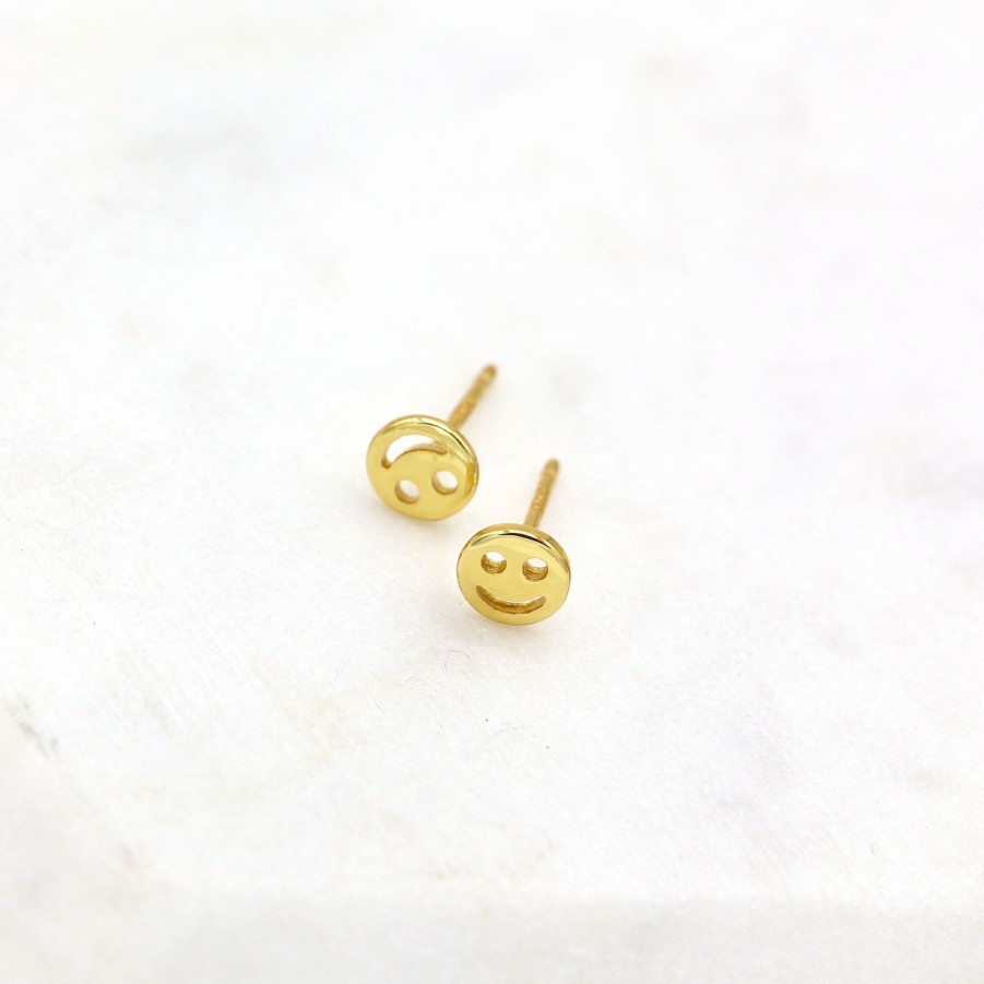 Earrings Yiwu | Smiley Face Stud Earrings Yellow Gold