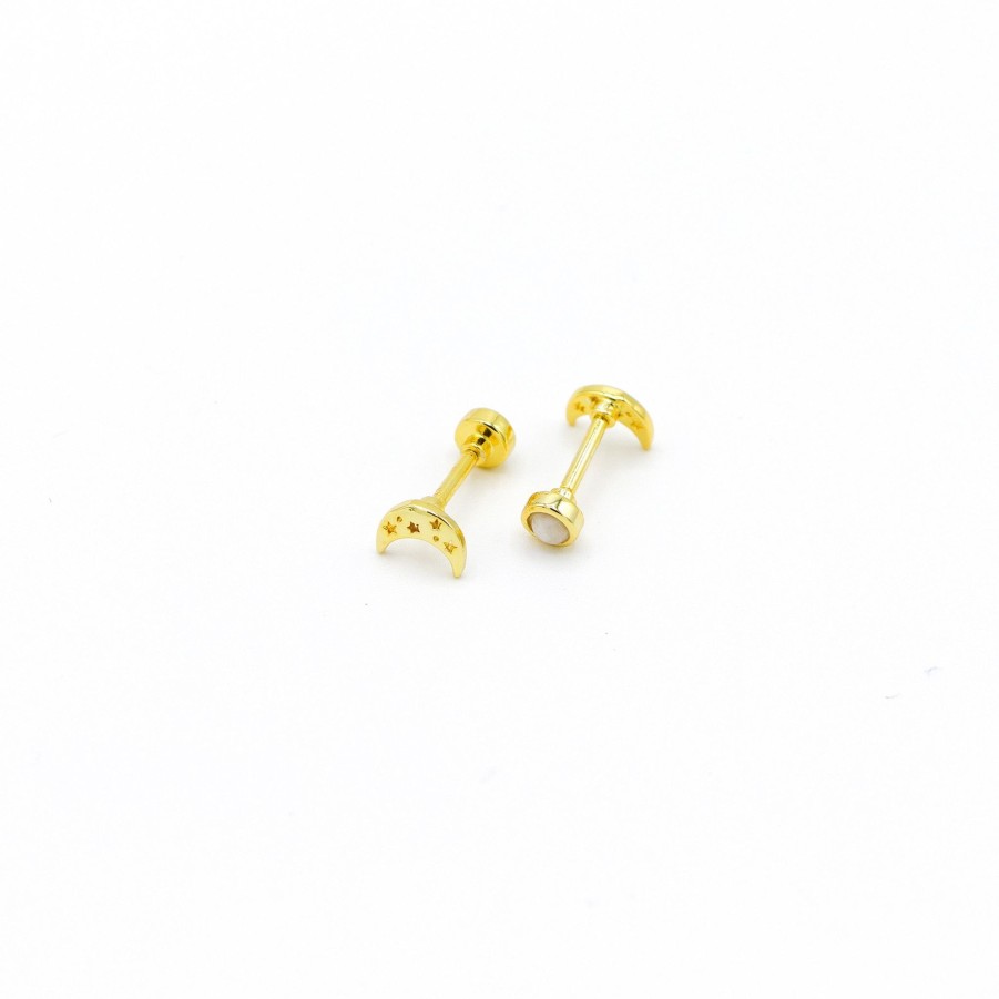 Earrings JinMao | Twin Flame Studs Moon / Moonstone Yellow Gold