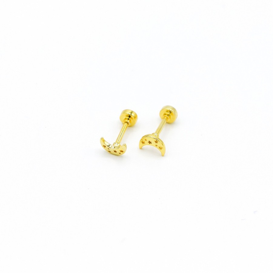 Earrings JinMao | Twin Flame Studs Moon / Moonstone Yellow Gold