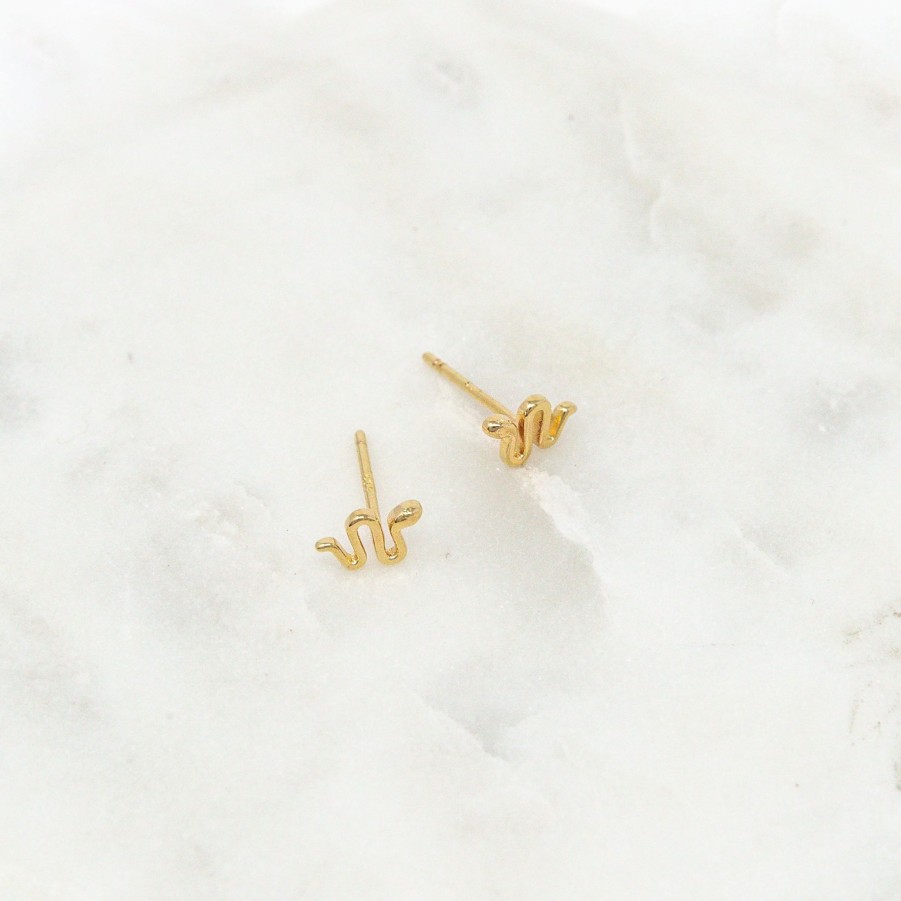 Earrings Yiwu | Tiny Snake Stud Earrings Yellow Gold